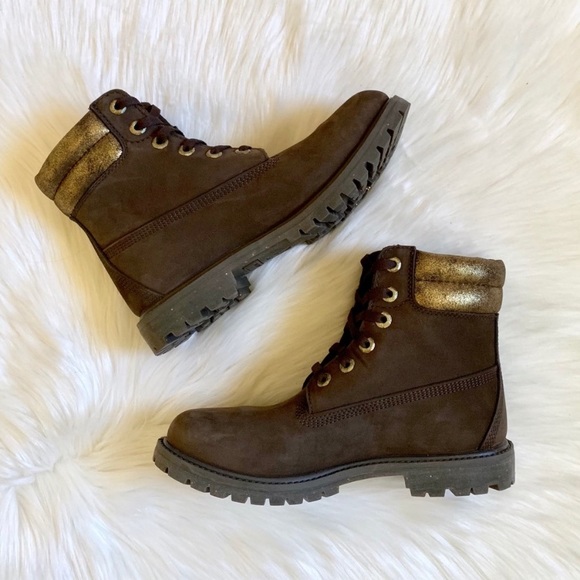 Timberland 6” Waterproof Brown & Gold Boots - Picture 4 of 7